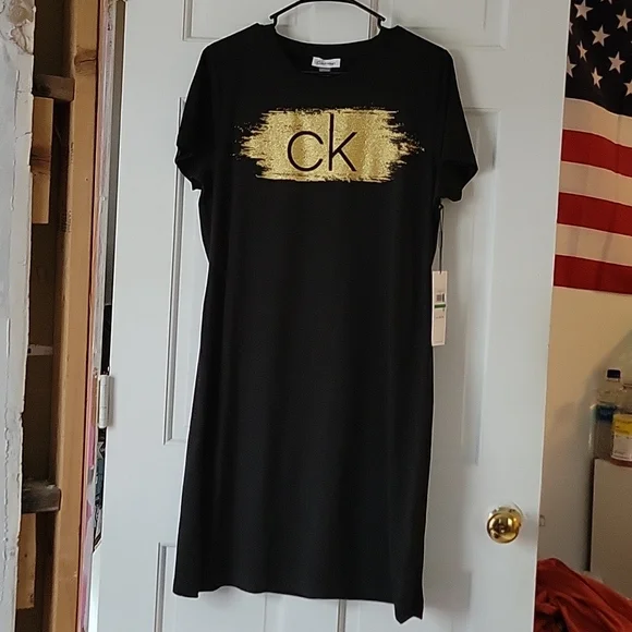 calvin klein long t shirt dress NAVY/WHTIE T-SHIRT WOMENS L Style up your casual look with this solid Womens Calvin Klein t Calvin Klein  Black Signature